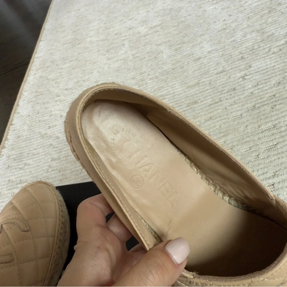 Chanel Beige Quilted Lambskin Leather CC Women's Espadrilles Size EU 38